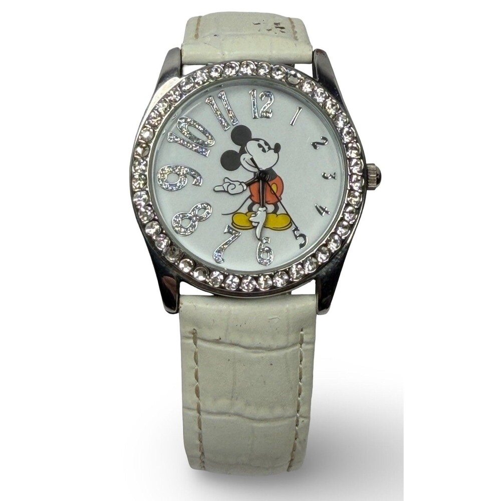 Disney Parks Mickey Mouse Moving Hands Watch Rhinestone Bezel - New Battery